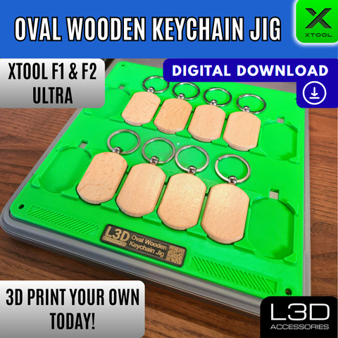Oval Wooden Keychain Jig STL for xTool F1 Ultra, F2 Ultra & F2 Ultra UV | 50mm x 33mm | Digital Download