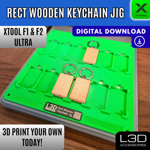 Rectangular Wooden Keychain Jig STL for xTool F1 Ultra, F2 Ultra & F2 Ultra UV | 45mm x 25mm | Digital Download