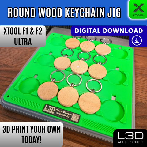 Round Wooden Keychain Jig STL for xTool F1 Ultra, F2 Ultra & F2 Ultra UV | 40mm x 7mm | Digital Download