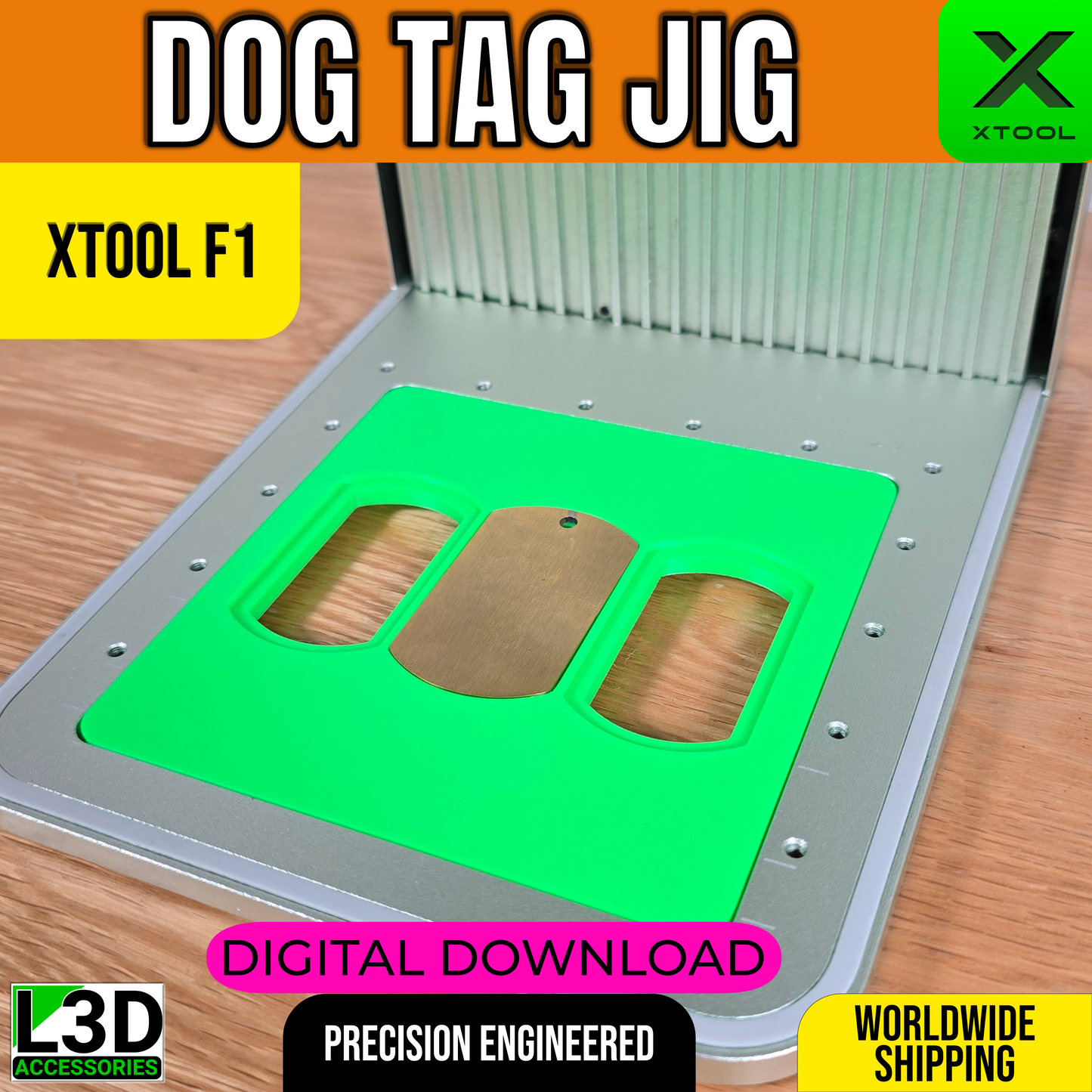 Digital Download | Metal Dog Tag Engraving Jig File for xTool F1 & F2