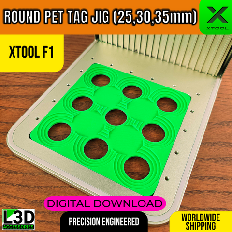 Round Pet Tag Jig STL for xTool F1, F1 Lite & F2 | 25mm, 30mm & 35mm | Digital Download