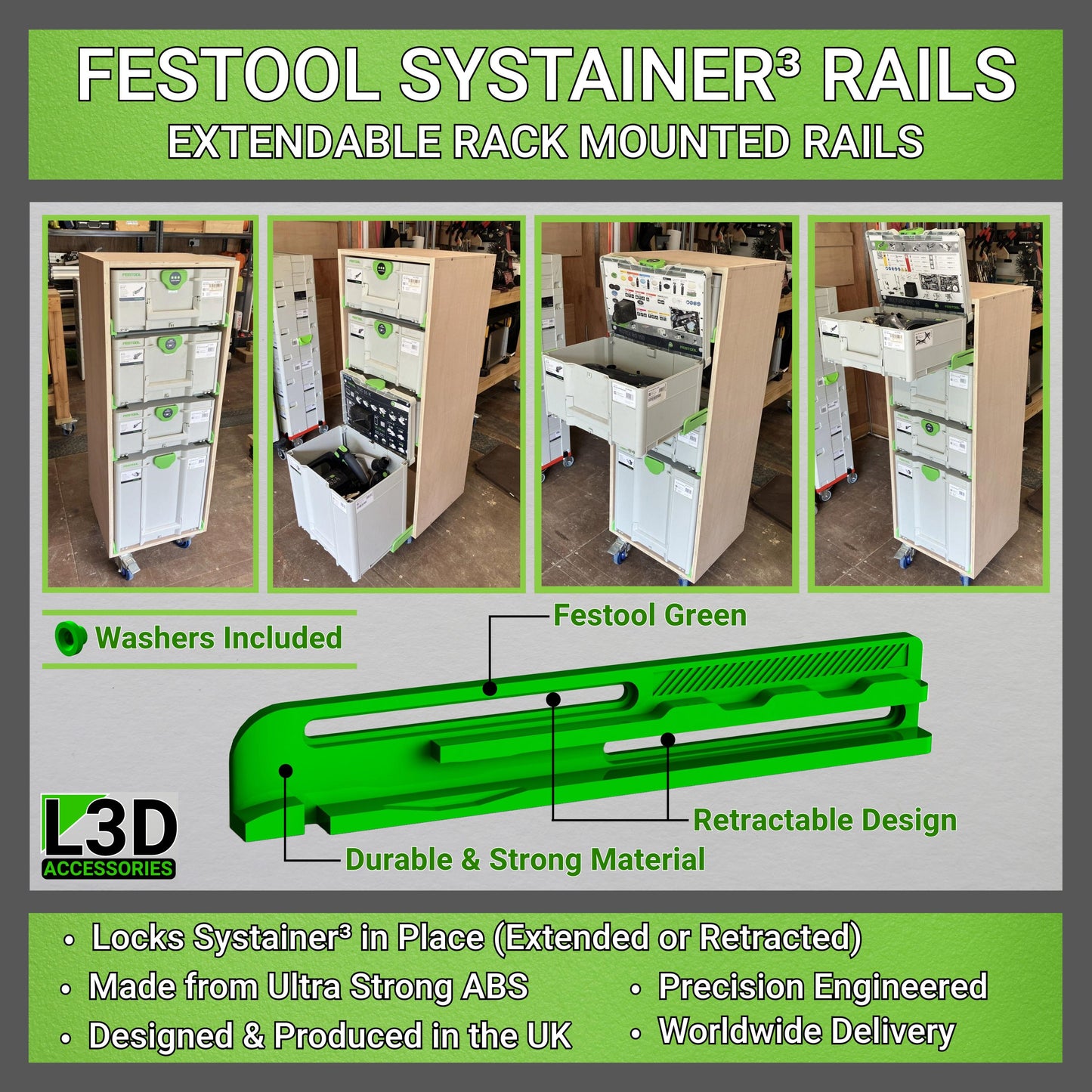 Systainer3 Storage Rack Extending Rails (Pair) | Durable ABS Design