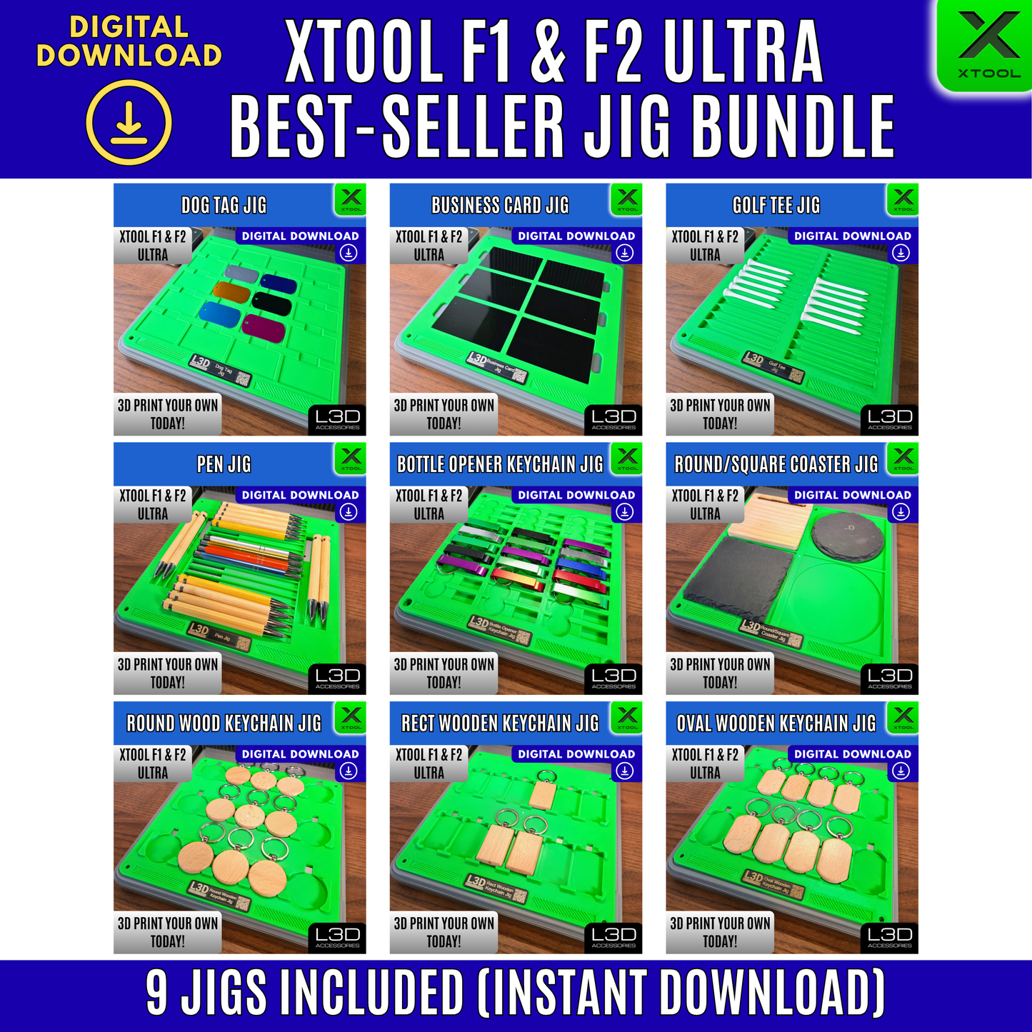 xTool F1 & F2 Ultra Best-Seller 9 Jig Bundle STL Files | Digital Download