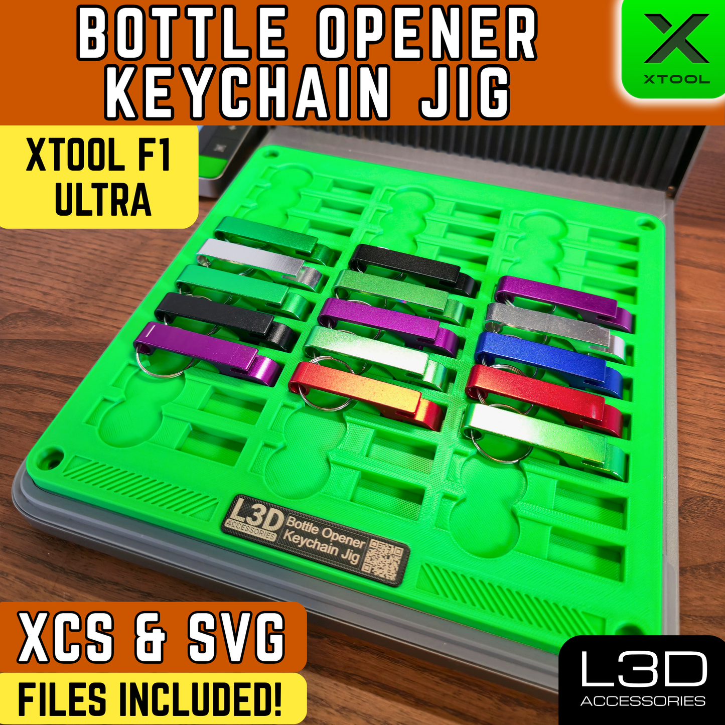 xTool F1 Ultra Bottle Opener Keychain Jig | Engraves 30 Aluminium Claw Openers at Once