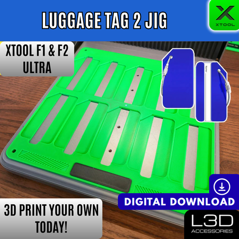 Luggage Tag 2 Jig STL for xTool F1 Ultra, F2 Ultra & F2 Ultra UV | 80mm x 42mm | Digital Download