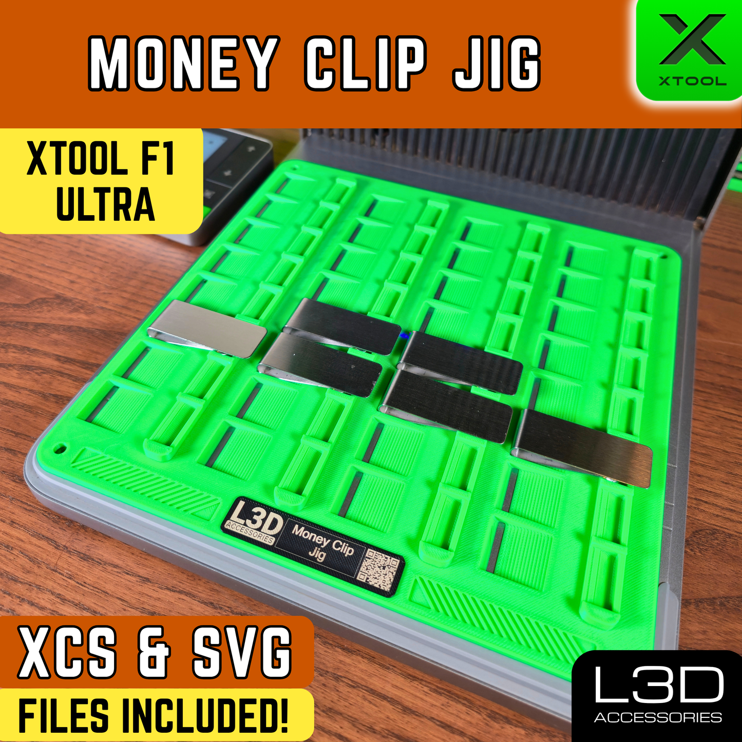 xTool F1 Ultra Money Clip Jig | Stainless Steel Slim Cash Holder Fixture