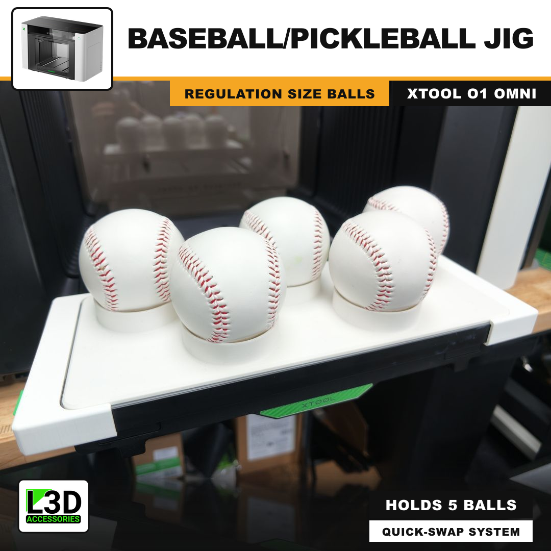 Baseball & Pickleball Jig for xTool O1 Omni UV Printer, holds 5 balls