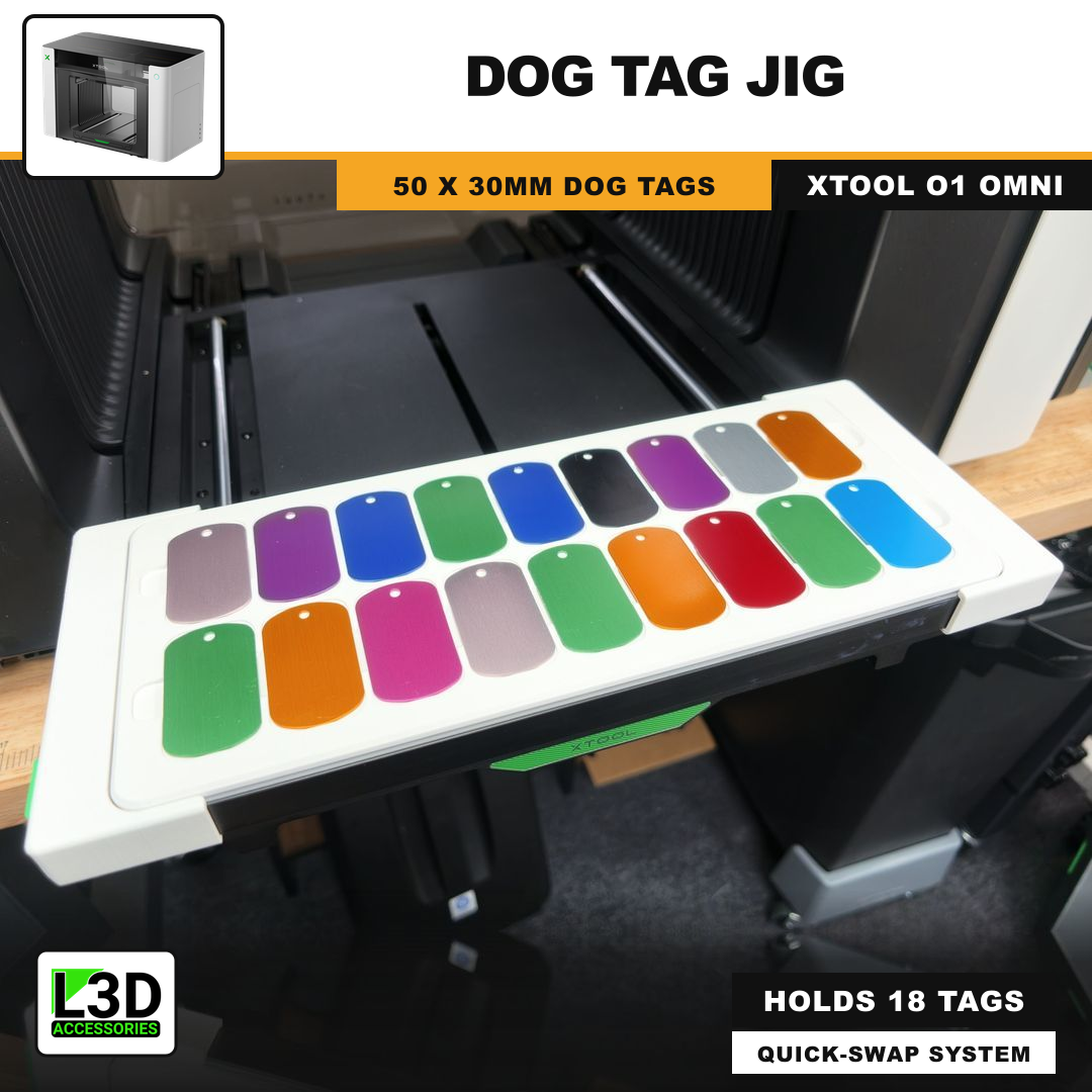 Dog Tag Jig for xTool O1 Omni UV Printer, holds 18 dog tags