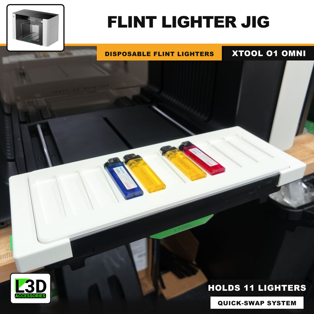 Flint Lighter Jig for xTool O1 Omni UV Printer, holds 11 lighters