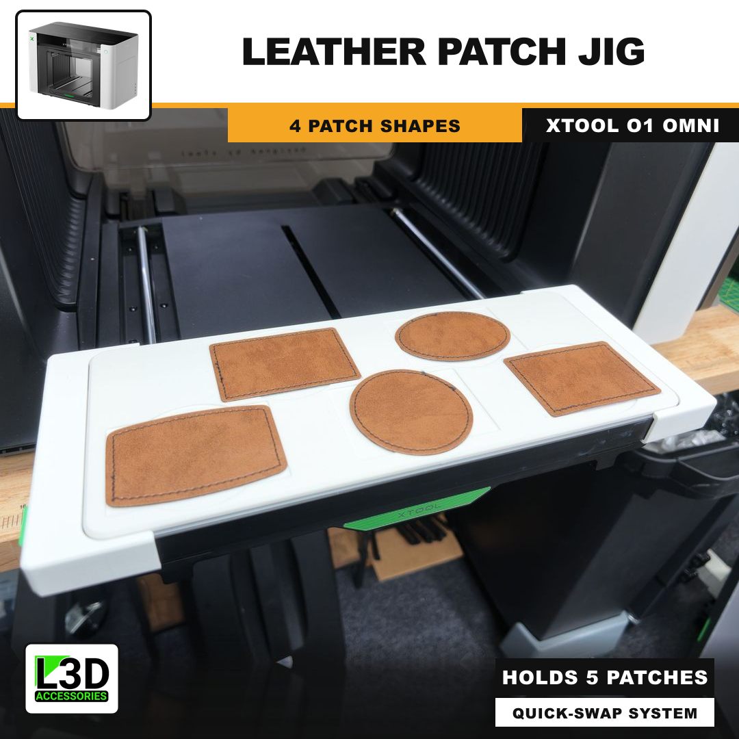 Leather Patch Jig for xTool O1 Omni UV Printer, holds 5 patches