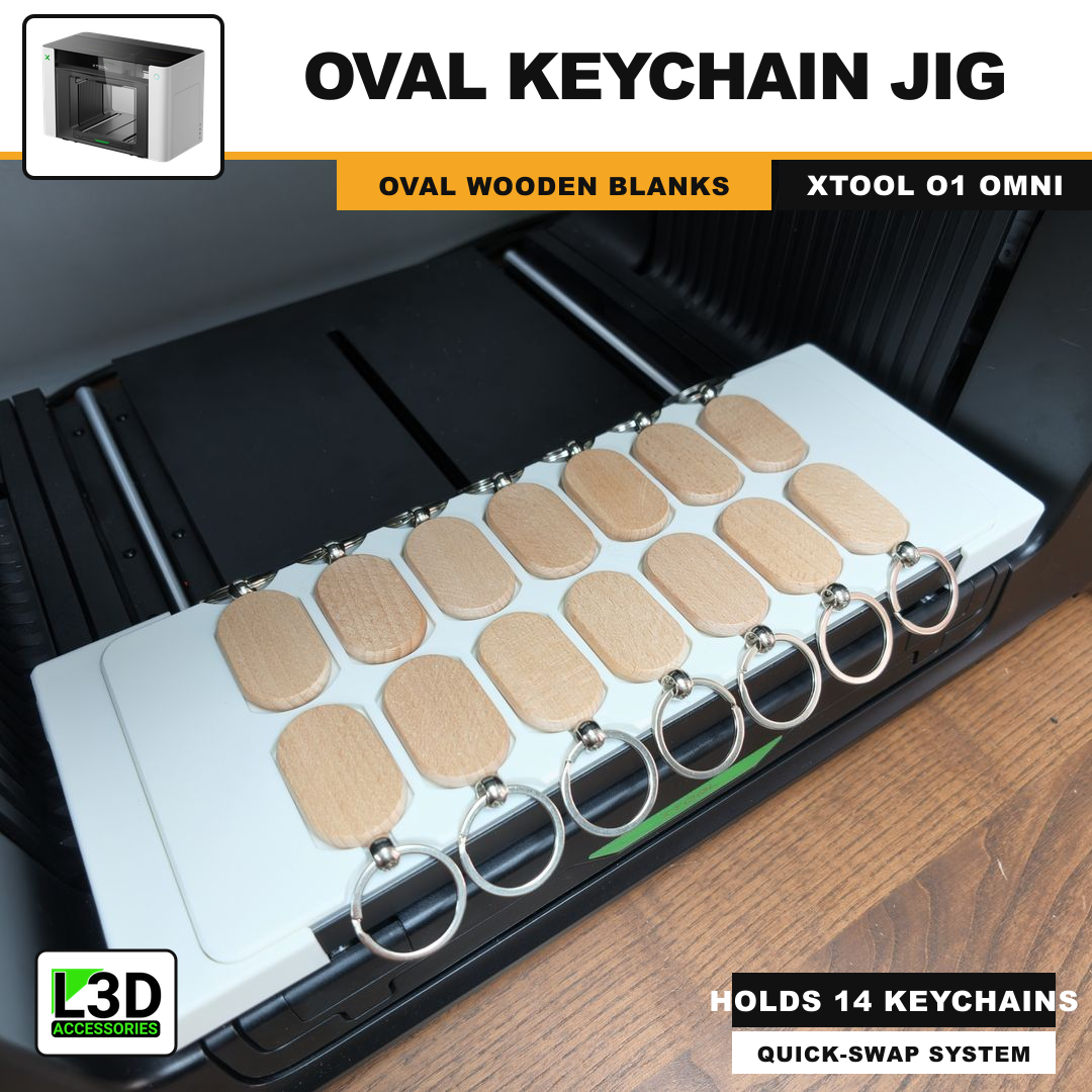 Oval Wooden Keychain Jig for xTool O1 Omni, holds 14 keychains