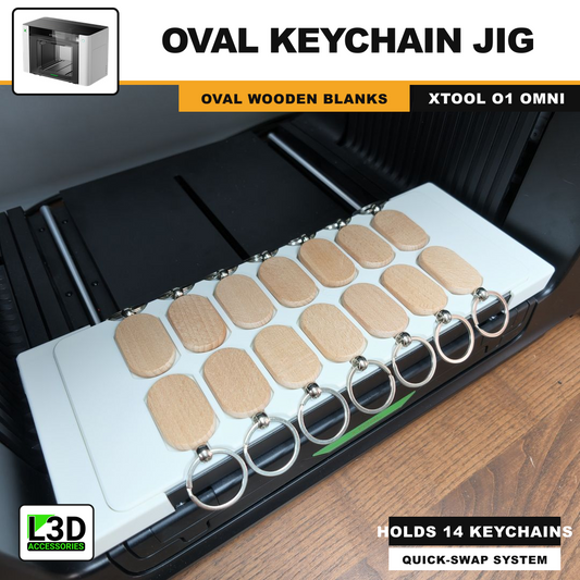 Oval Wooden Keychain Jig for xTool O1 Omni, holds 14 keychains