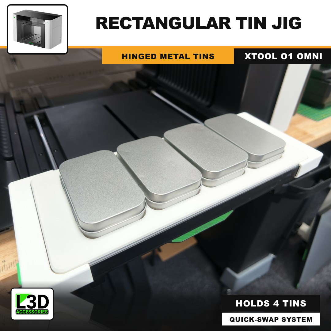Rectangular Tin Jig for xTool O1 Omni UV Printer, holds 4 tins