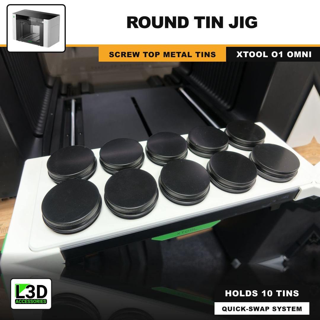 Round Tin Jig for xTool O1 Omni UV Printer, holds 10 tins