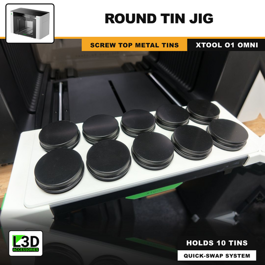 Round Tin Jig for xTool O1 Omni UV Printer, holds 10 tins