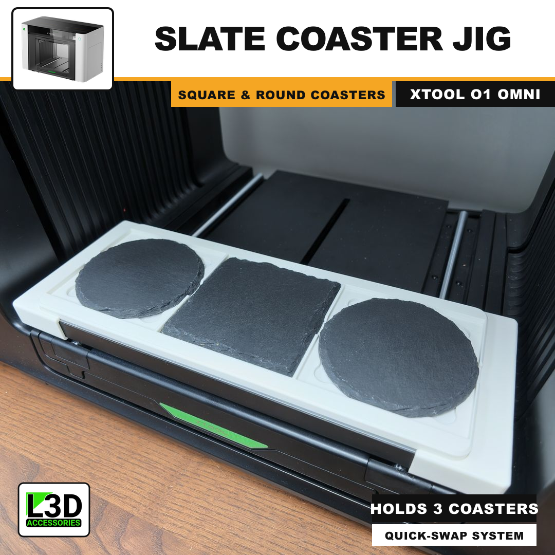 Slate Coaster Jig for xTool O1 Omni, holds 3 coasters