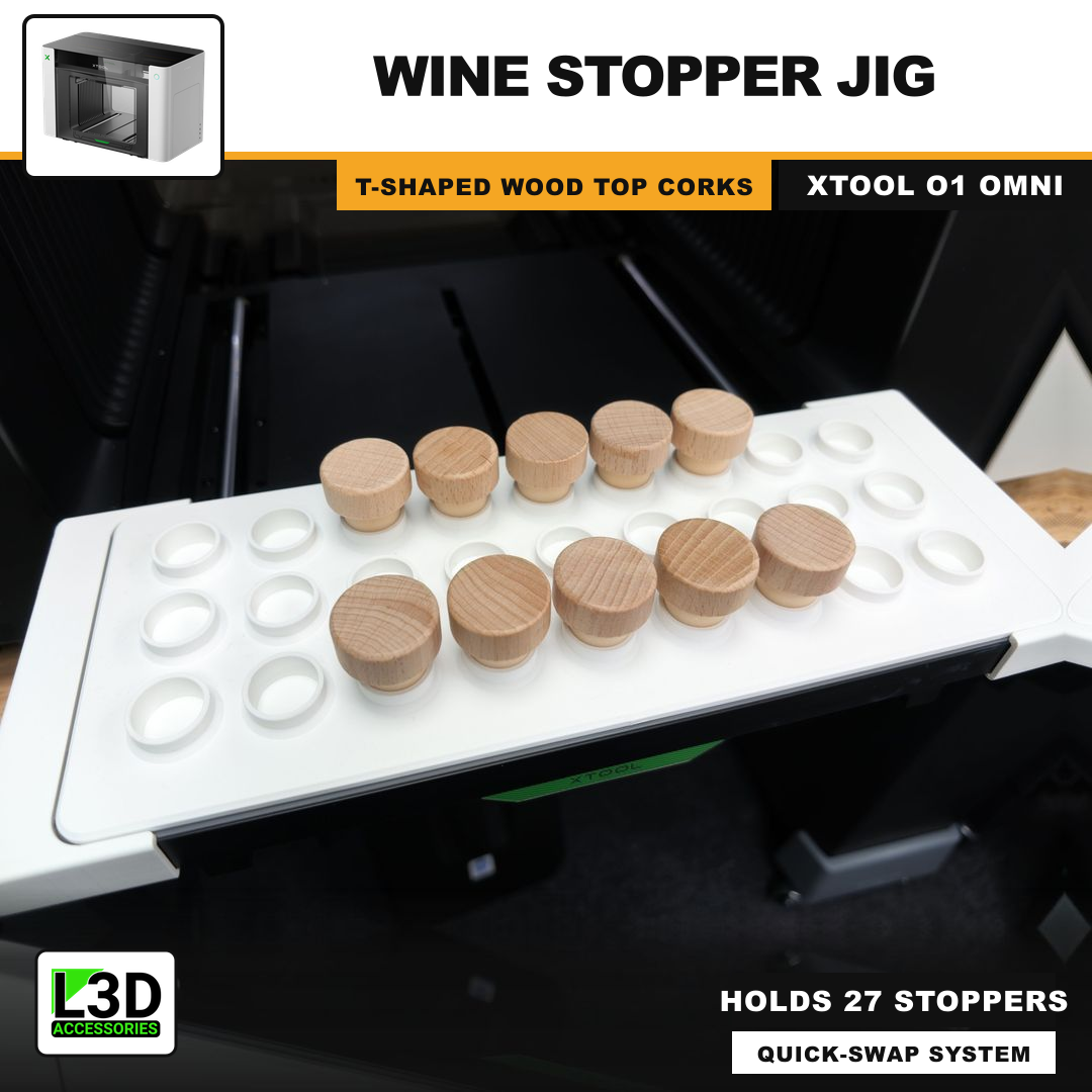 Wine Stopper Jig for xTool O1 Omni UV Printer, holds 27 wine stoppers