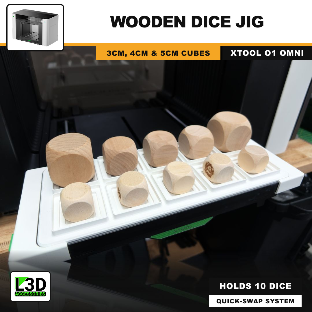 Wooden Dice Jig for xTool O1 Omni UV Printer, holds 10 dice