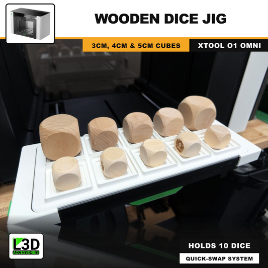 Wooden Dice Jig for xTool O1 Omni UV Printer, holds 10 dice