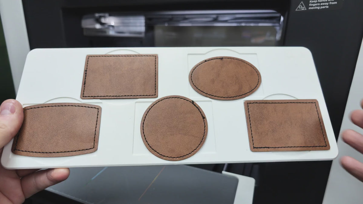 Leather Patch Jig in use on the xTool O1 Omni