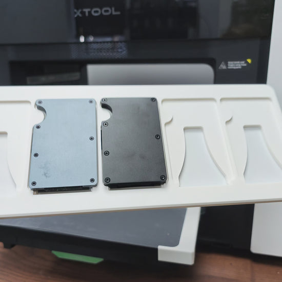Metal Wallet Jig in use on the xTool O1 Omni