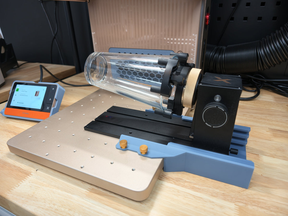 RA3 Alignment Guide mounted on xTool F2 Ultra with tumbler