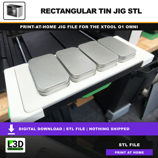 L3D Rectangular Tin Jig STL for xTool O1 Omni UV Printer, instant digital download