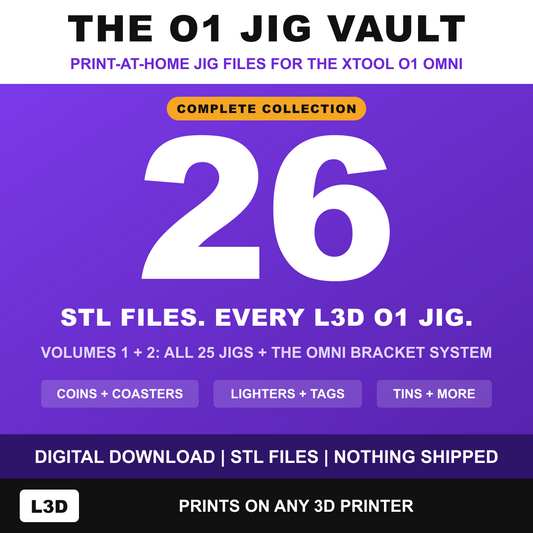 The O1 Jig Vault Complete: all 26 L3D STL files for the xTool O1 Omni in one digital download, prints on any 3D printer
